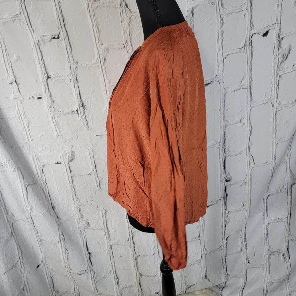 A New Day Boho Peasant Blouse Top V Neck Cottagecore Casual Rust Womens Sm - Picture 5 of 8